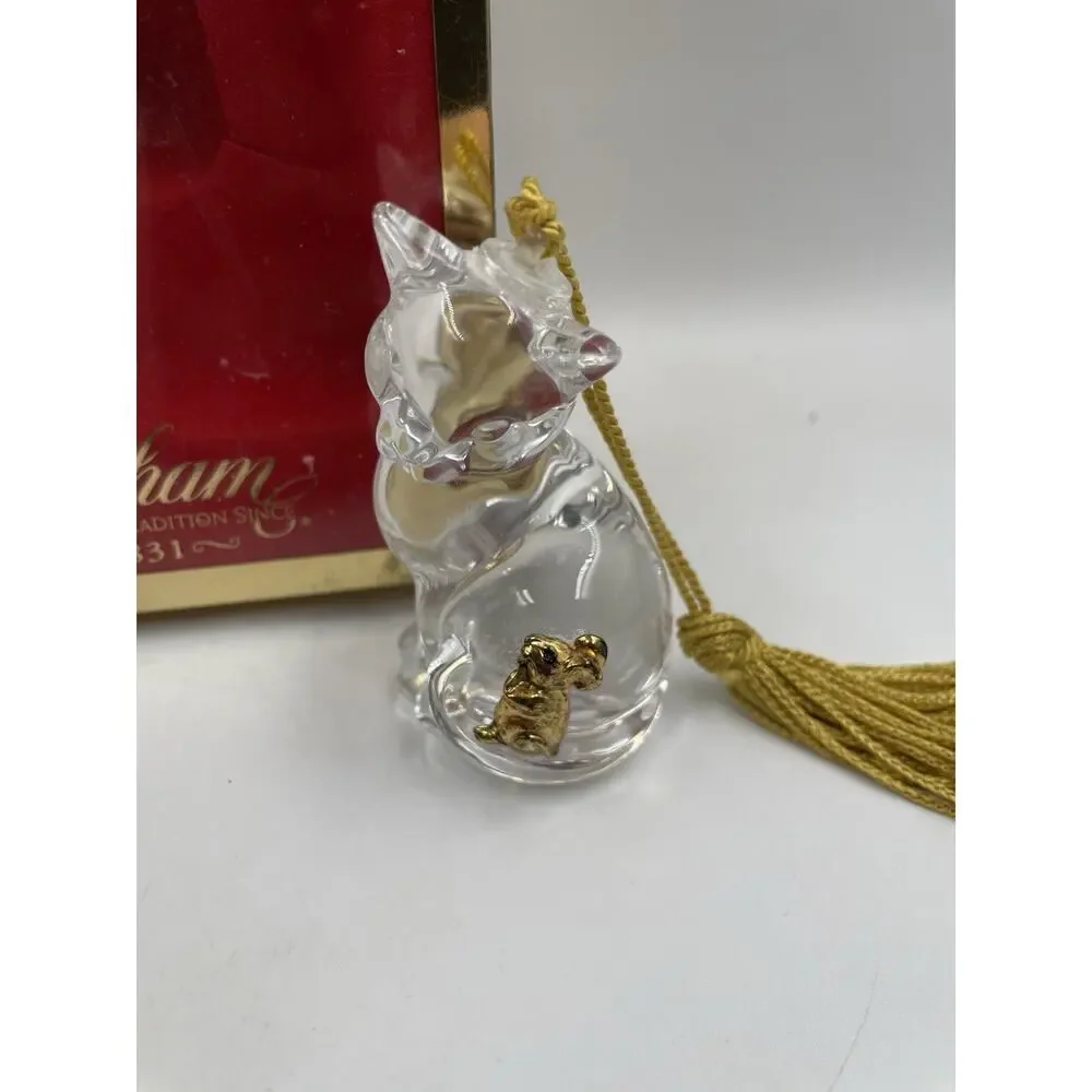 Gorham Crystal Cat Christmas Ornament Clear Glass Kitten With Original Box